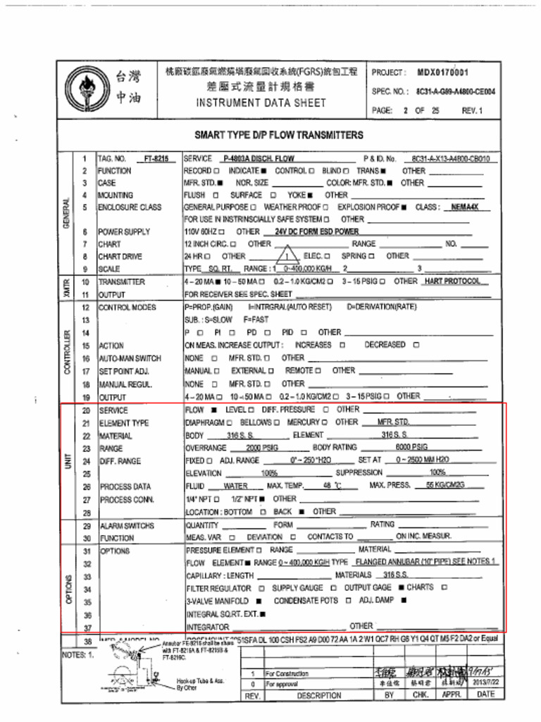 Instrument Data Sheet For D-P Flow Meter | PDF