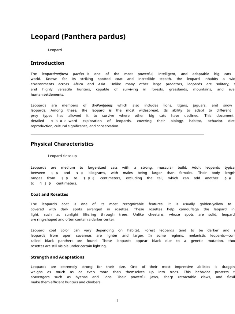 Leopard - Complete Study | PDF | Leopard | Predation