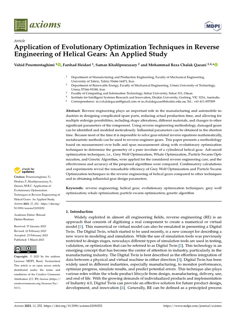Application of Evolutionary Optimization Techniques in Reverse | PDF ...