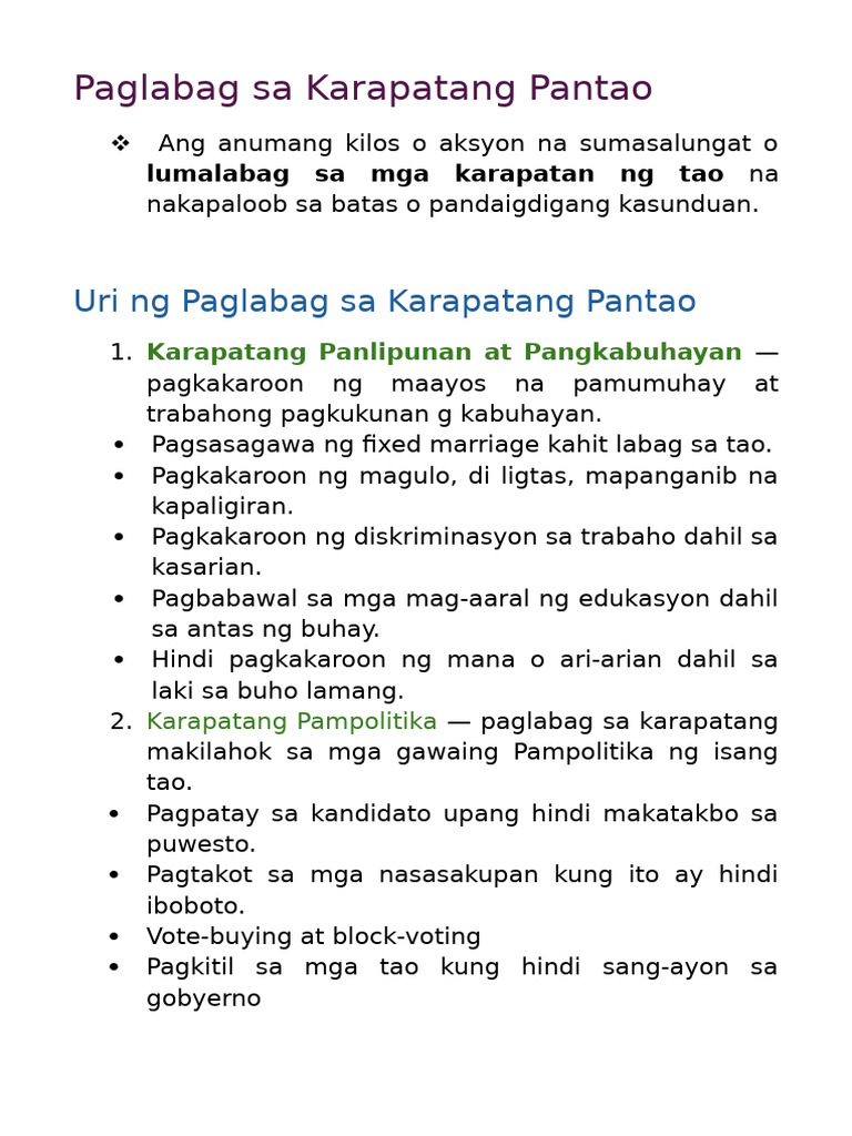 Mga Paglabag Sa Karapatang Pantao AP 10 | PDF