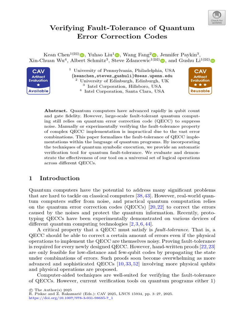 Verifying Fault Tolerance of Quantum Error Correction Codes | PDF