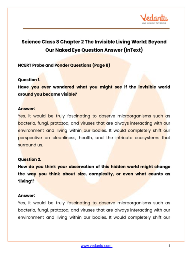 Class 8 Science Chapter 2 The Invisible Living World Beyond Our Naked ...