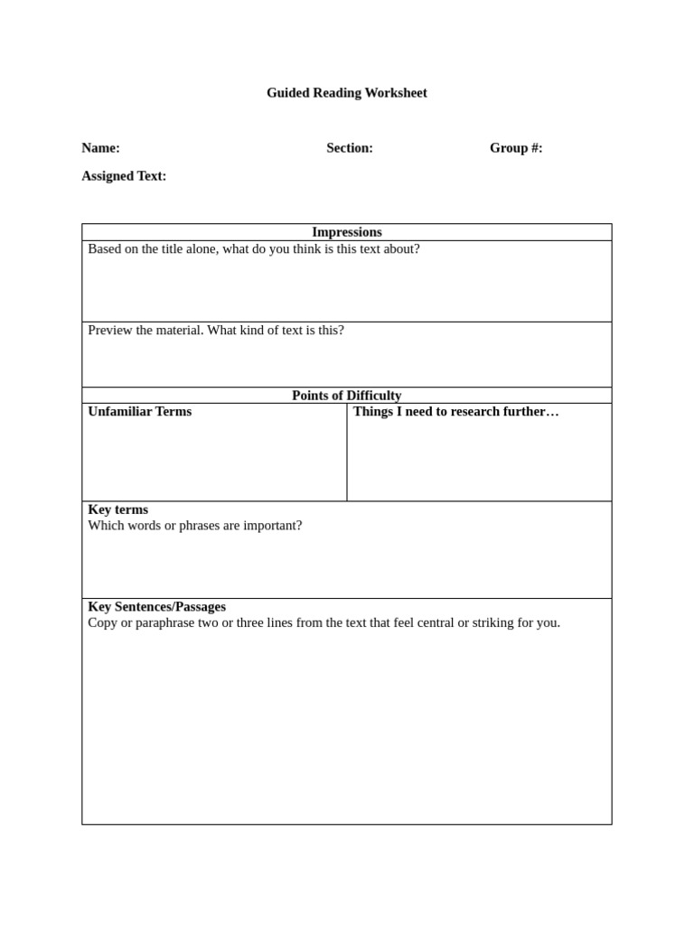127 Copies - Guided Reading Worksheet | PDF