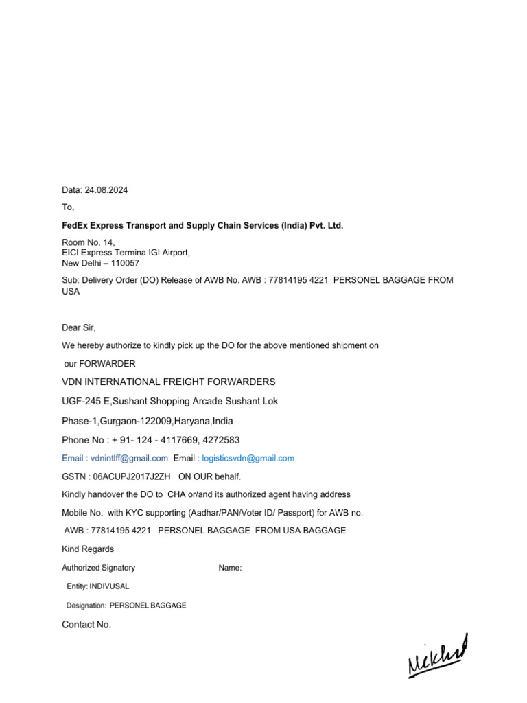 Fedex Do Format VDN Personel Baggage | PDF