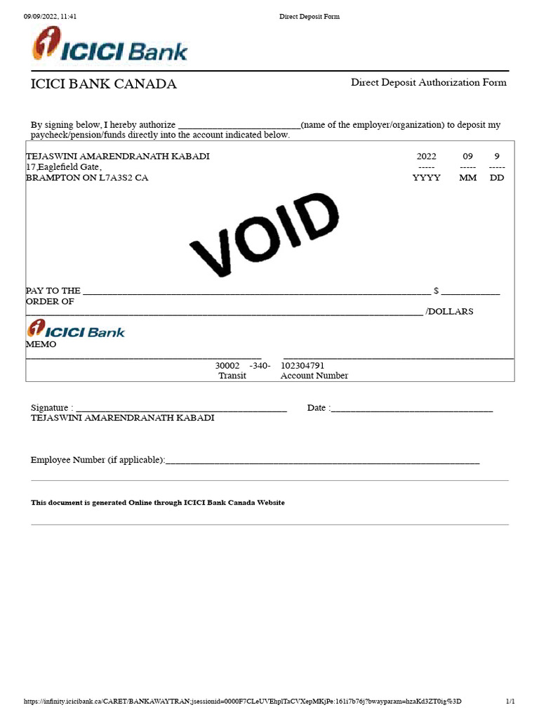 Direct Deposit Form | PDF