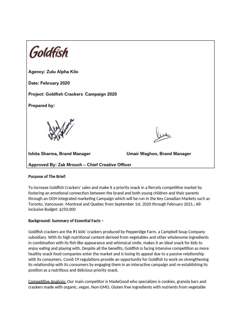 Goldfish Crackers Client Brief Original | PDF | Brand | Foods
