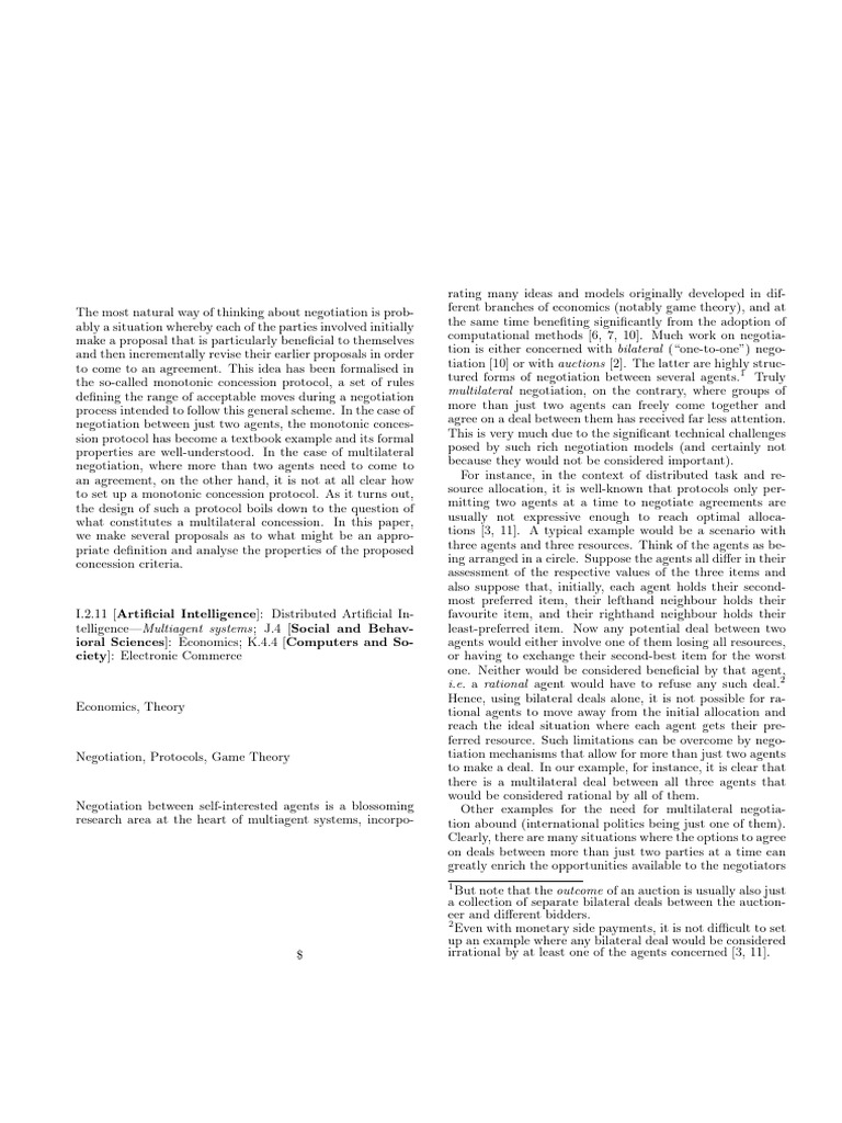 Monotonic Concession Protocols For Multilateral Negotiation | PDF ...