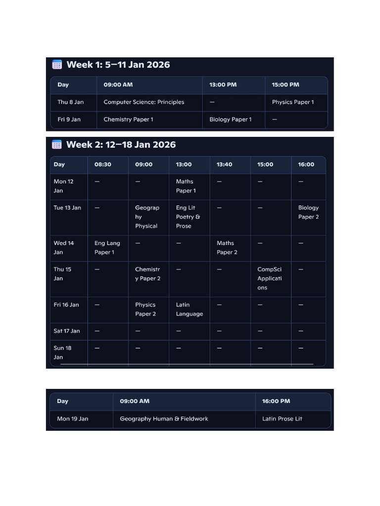Mocks Timetables | PDF
