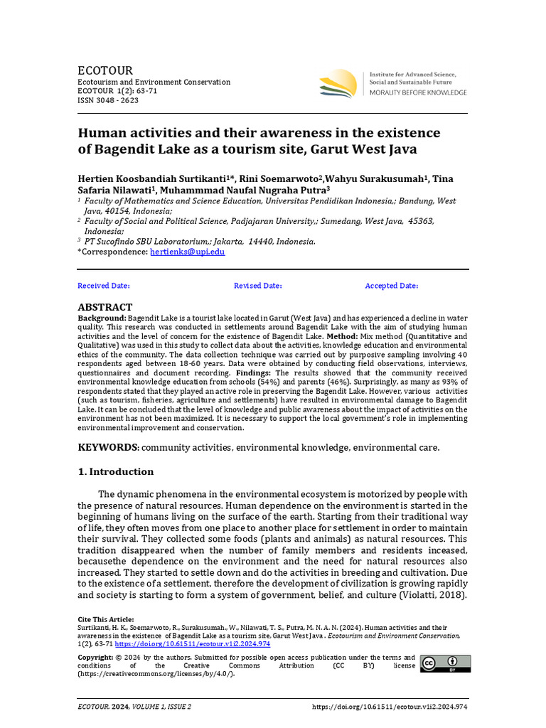 Human Activities and Their Awareness in The Existence of Bagendit Lake ...