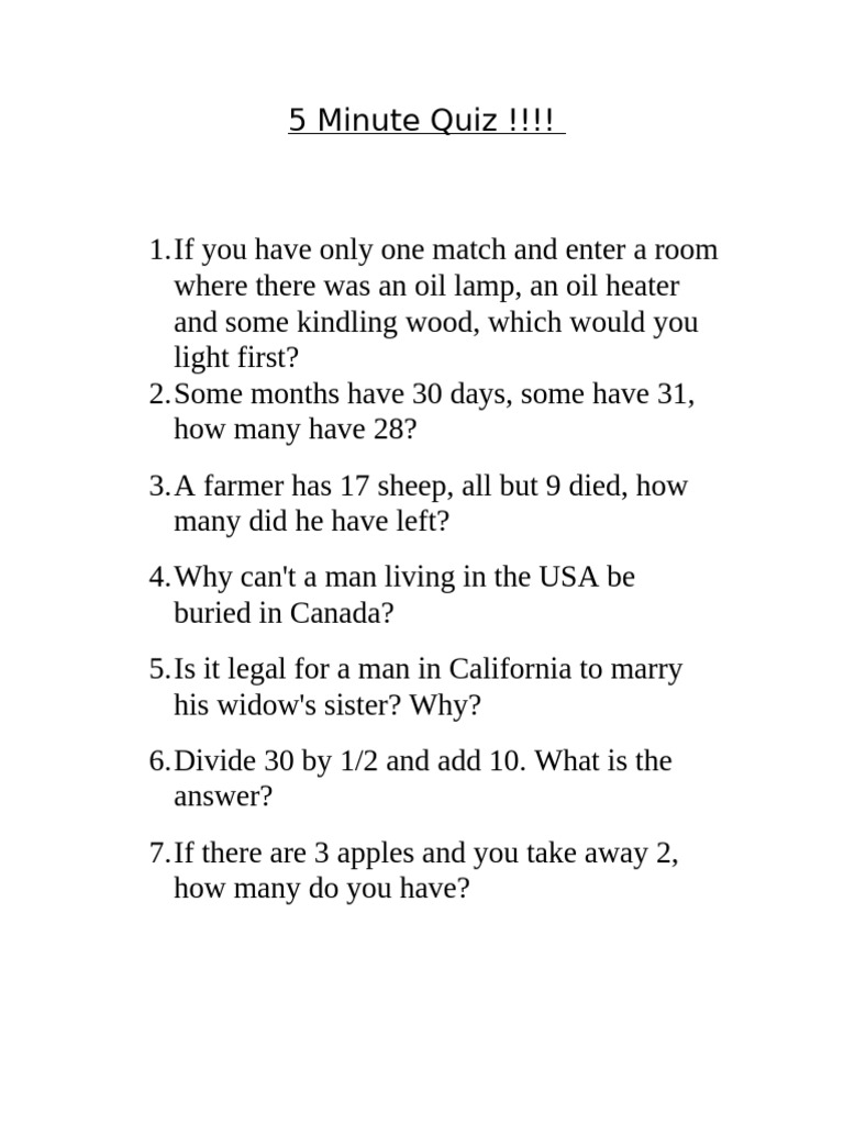 Five Minute Quiz 208 | PDF