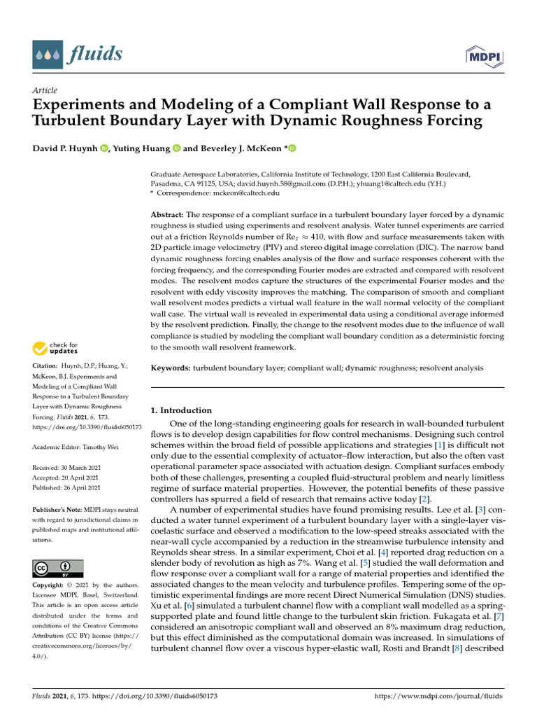 Experiments and Modeling of A Compliant Wall Response To A Turbulent ...