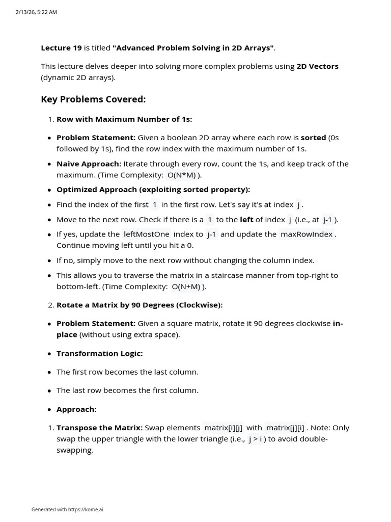 Lecture 19 Advanced Problem Solving in 2D Arrays | PDF