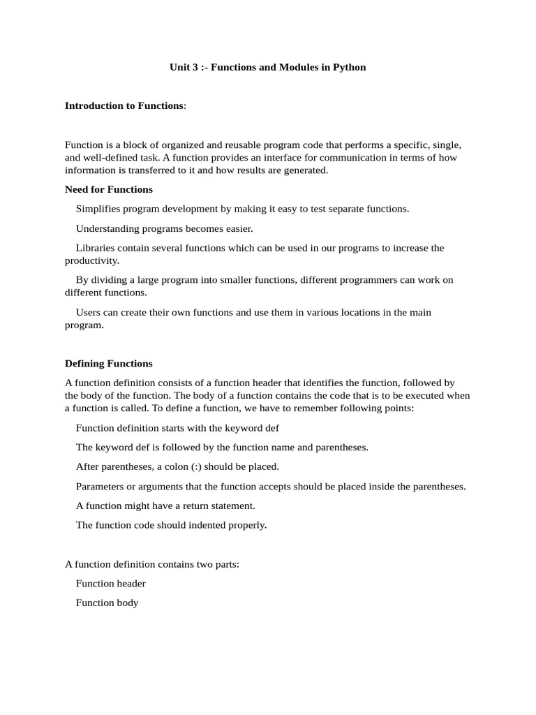 Introduction To Function | PDF | Parameter (Computer Programming ...