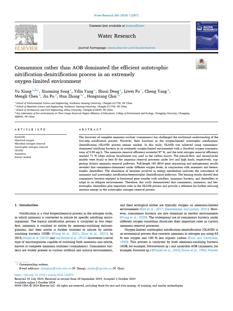 2025 - Comammox Rather Than AOB Dominated The Efficient Autotrophic ...
