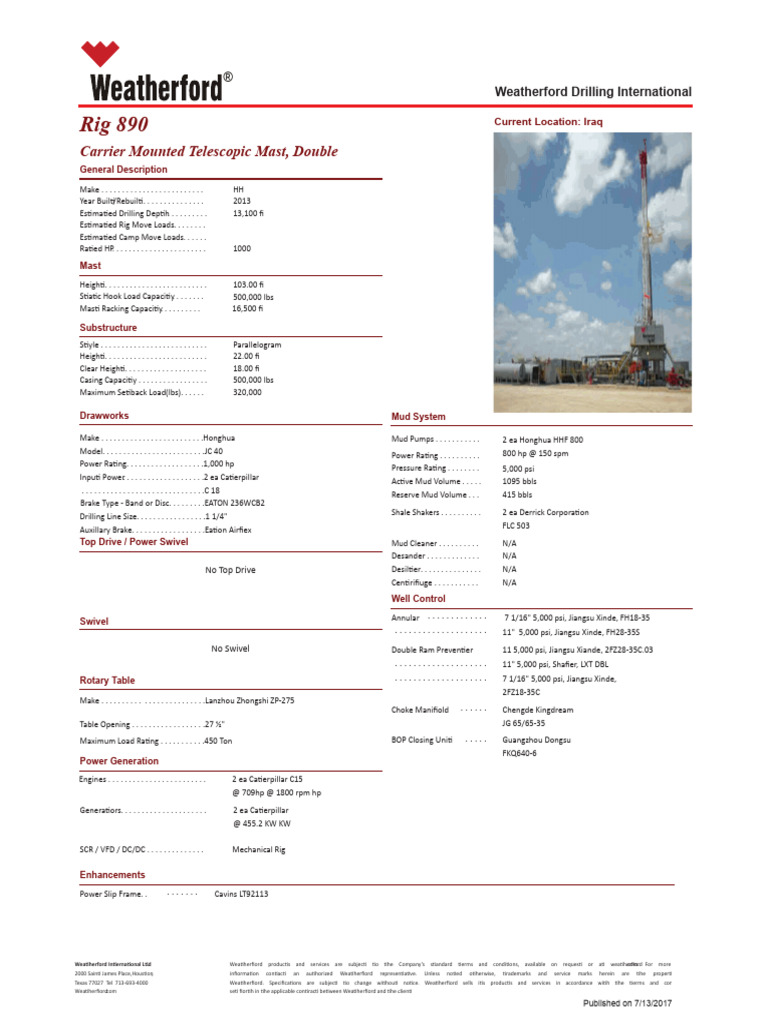 Work Over Rigs Specifications | PDF