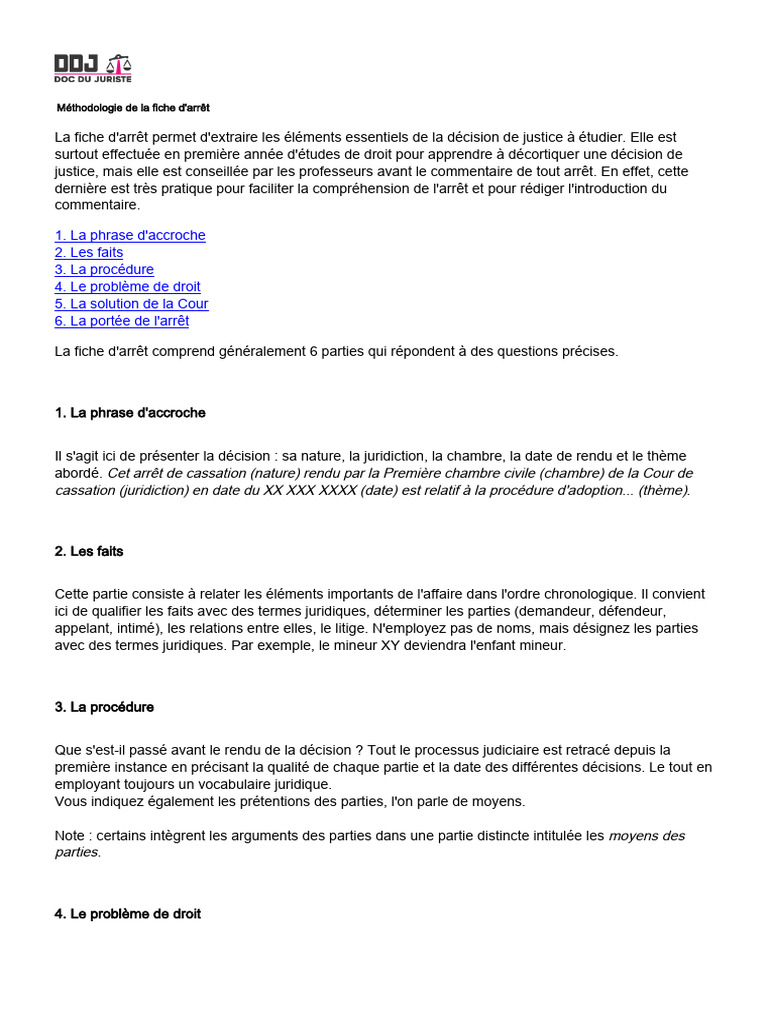 Méthodologie de La Fiche D'arrêt | PDF | Justice | Crime et violence