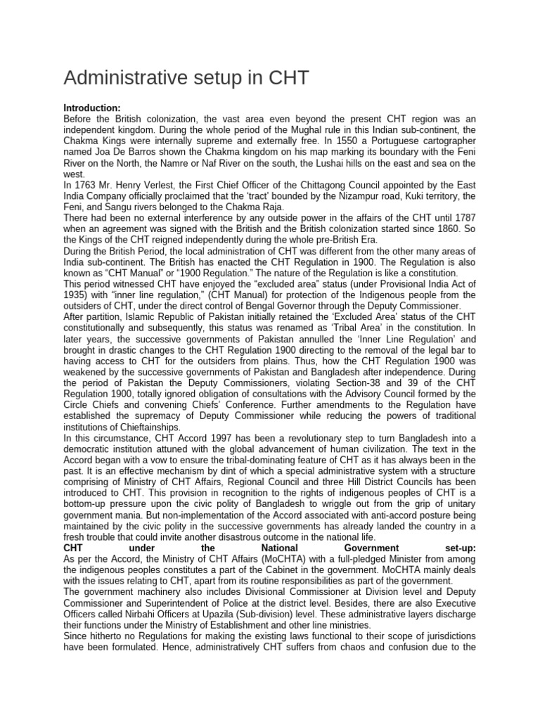 Administrative Setup in Bangladesh CHT | PDF | Government