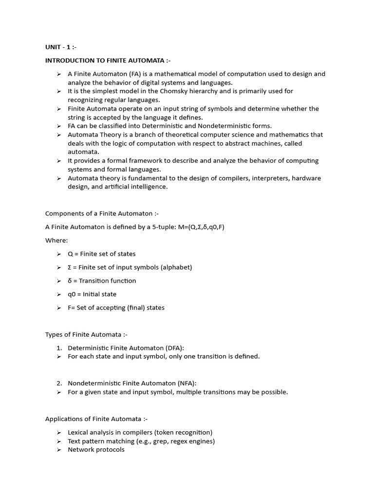 Toc - Unit - 1 | PDF | Regular Expression | Automata Theory