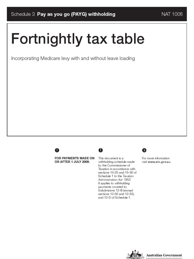 Fortnightly Tax Table Au Withholding Tax Government Finances