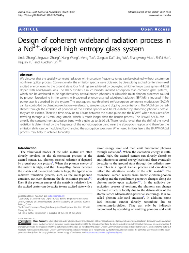2022 Design of Coherent Wideband Radiation Process in A Nd3+-Doped High ...