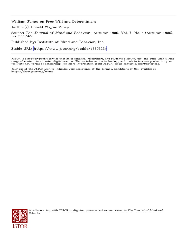 Viney - William James On Free Will and Determinism | PDF ...