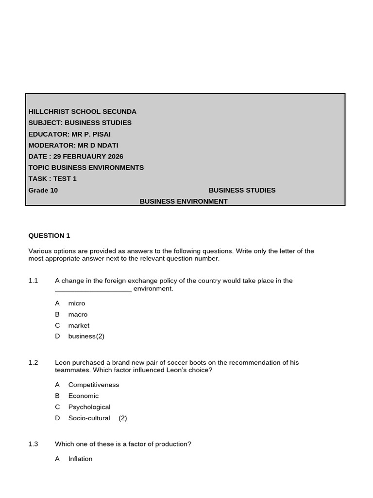 GRADE 10 Business Studies Questions | PDF | Marketing | Insurance