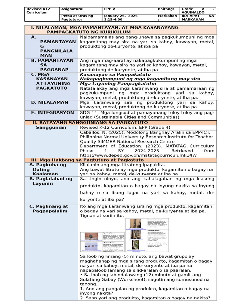 Epp-5 Week 1 q4 Daily Lesson Plan | PDF