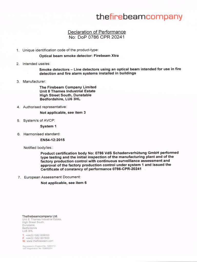Fire Beam Declaration of Performance | PDF