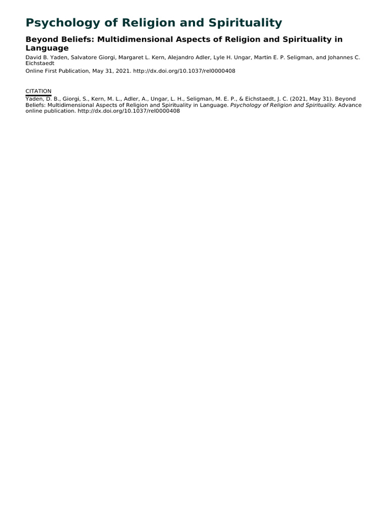 Beyond Beliefs Multidimensional Aspects of Religion and Spirituality in ...