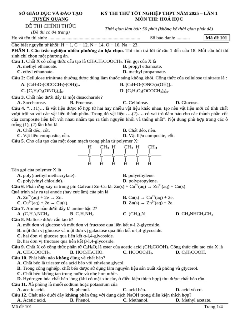 ĐỀ SỐ 8. Ma - de - 101 | PDF