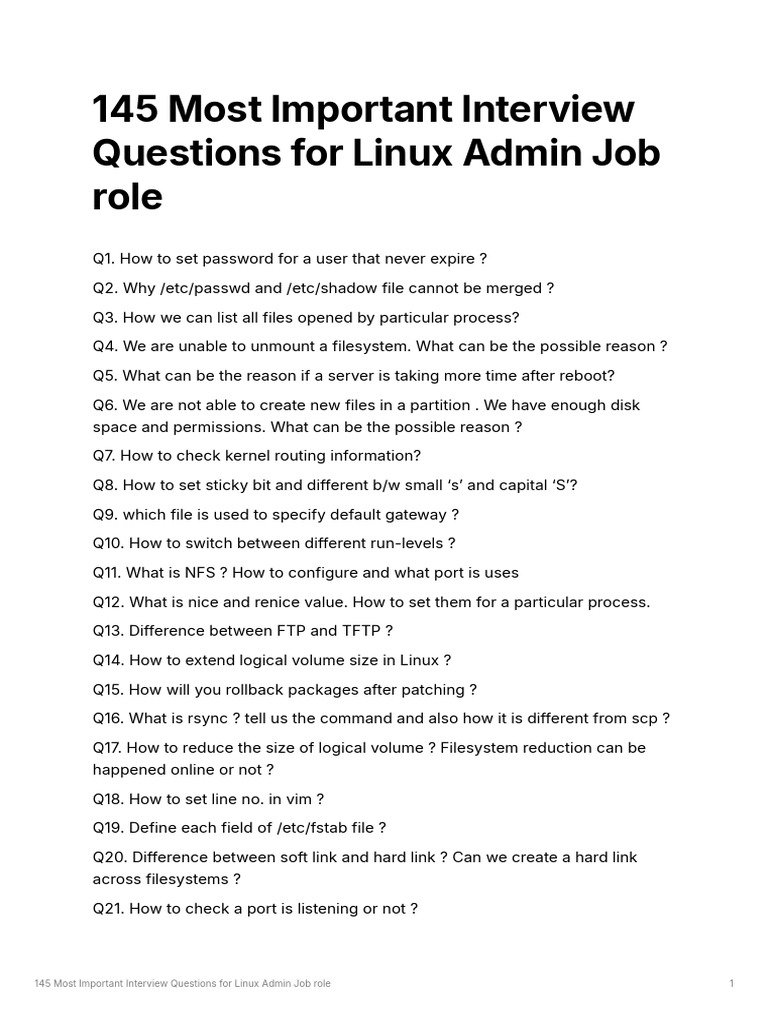 145 Most Asked Questions For Linux Admin Job Role-3 | PDF | Unix ...