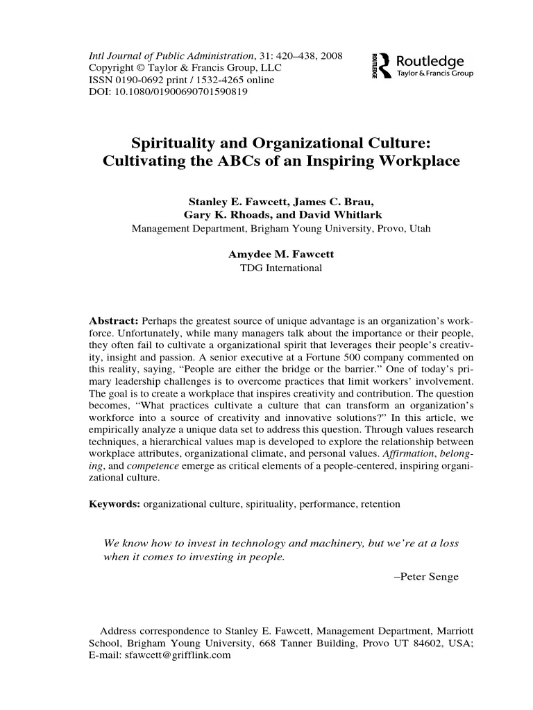 Spirituality and Organizational Culture | PDF | Organizational Culture ...
