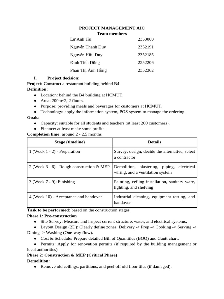 Project Management Aic 1 | PDF | Net Present Value | Kitchen