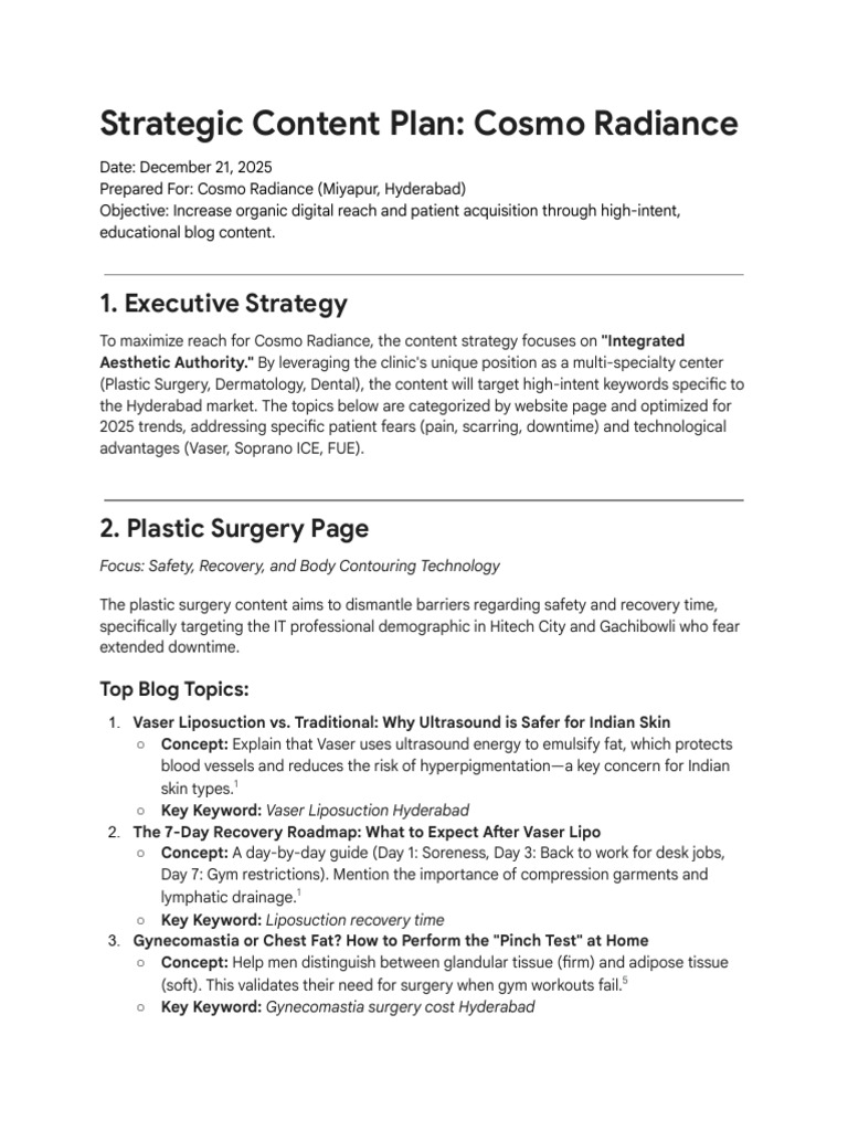 Cosmo Radiance - Strategic Blog Content Plan 2025 | PDF | Clinical ...