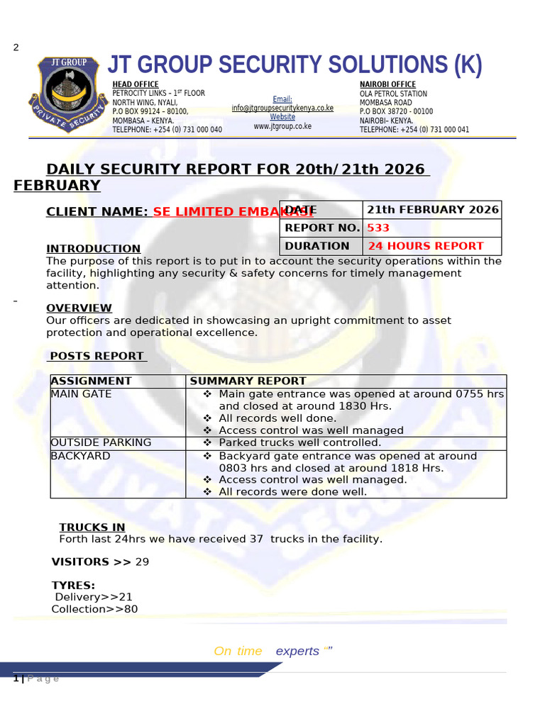 Daily Se Embakasi Security Report 533 | PDF | Transport | Freight Transport