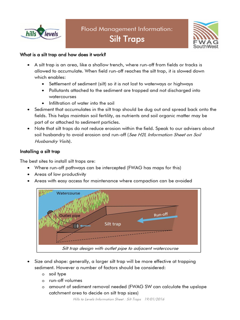 Silt Trap Information Sheet | PDF | Surface Runoff | Sediment