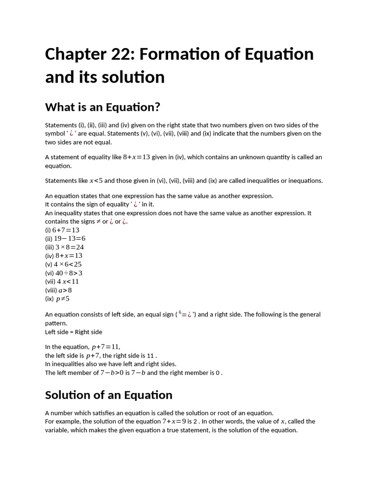 Formation of Equation and Its Solution | PDF | Equations | Mathematics