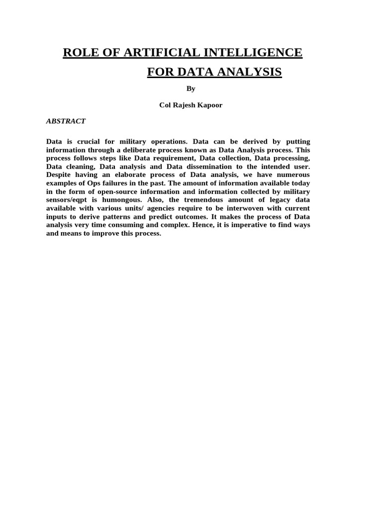 Abstract - Role of AI For Data Analysis - Rajesh Kapoor | PDF