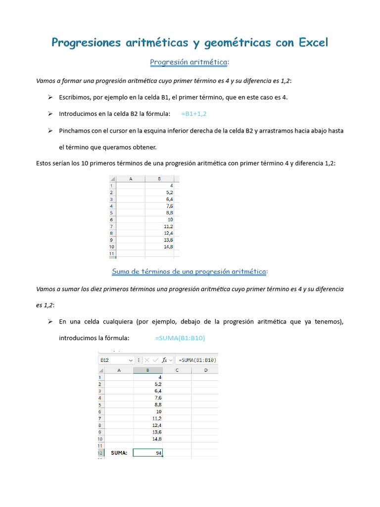 Progresiones Excel | PDF | Hoja de cálculo | Matemáticas