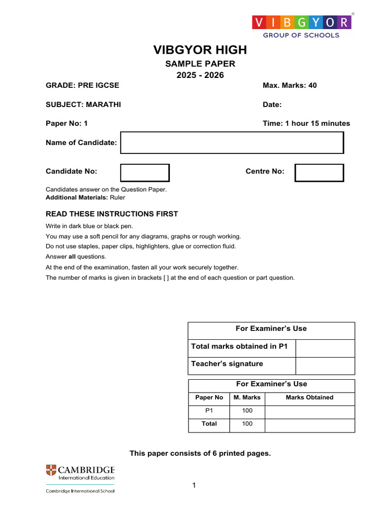 Annexure 1. A. 4 Term 2 Sample Papers-Gr Pre-IGCSE 4 | PDF