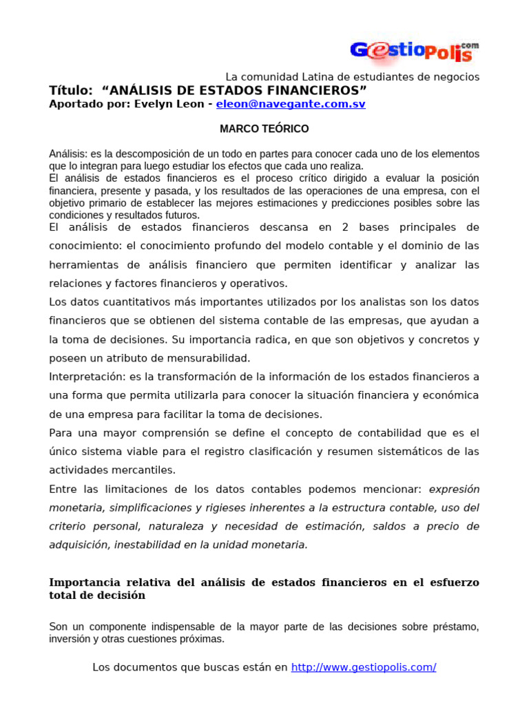 Analisis de Estados Financieros | PDF | Estado financiero | Contabilidad