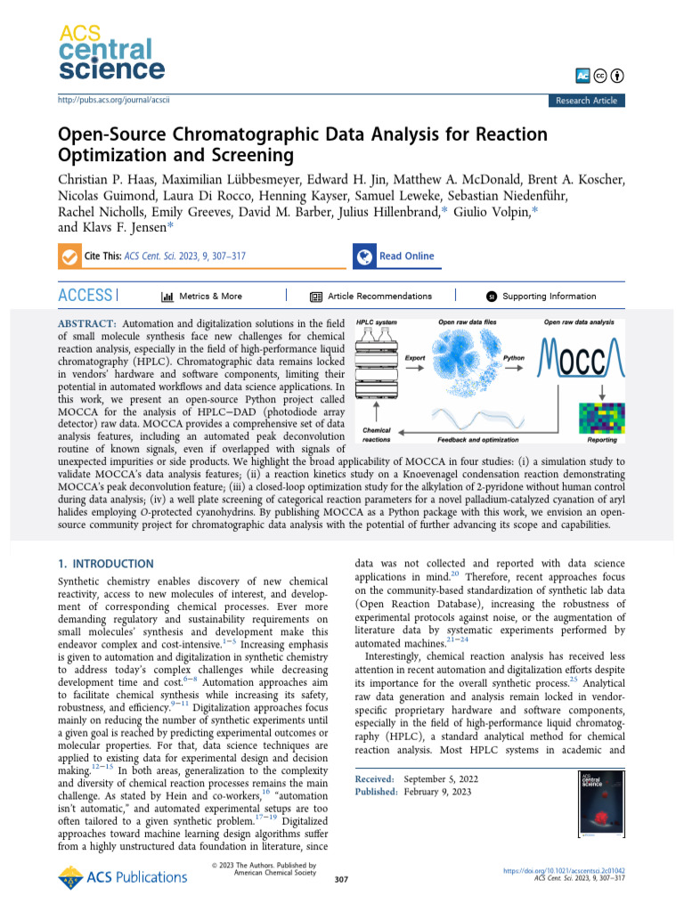 Open-Source Chromatographic Data Analysis For Reaction Optimization and ...