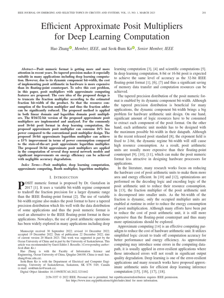 Efficient Approximate Posit Multipliers For Deep Learning Computation ...