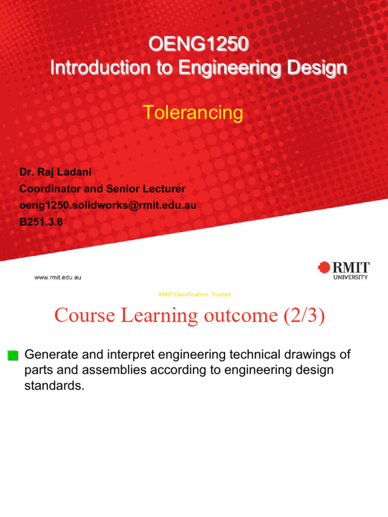OENG1250 - Intro To Eng Design Lectorial-8 Tolerancing | PDF ...