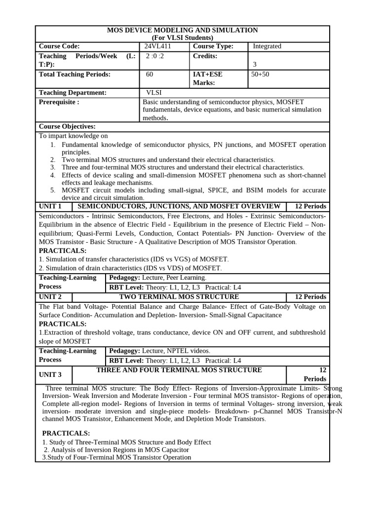 MOS DEVICE MODELING .Sem4-Updated Syllabus | PDF | Mosfet | Field ...
