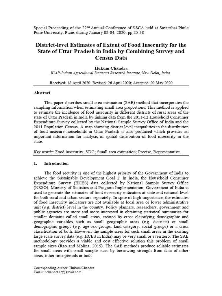 DISTRICT Level Estimates of Extent of Food Insecurity For The State Od ...