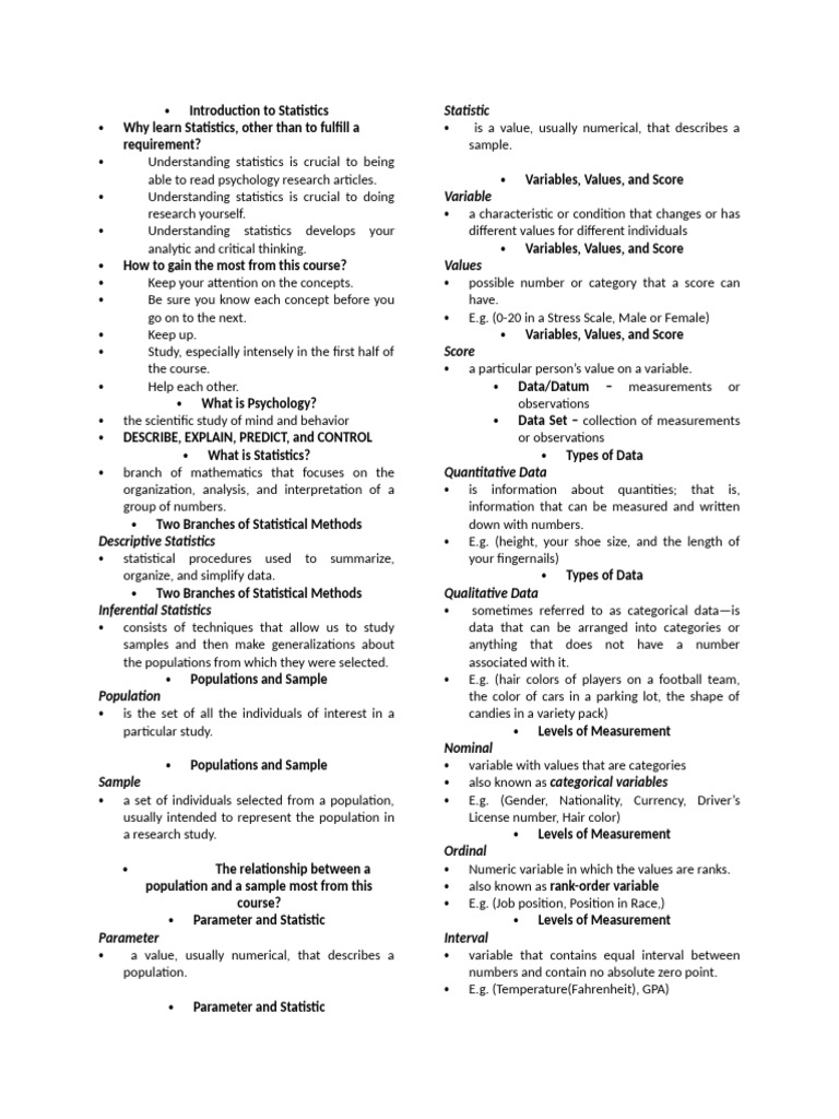 Introduction To Statistics | PDF | Statistics | Level Of Measurement