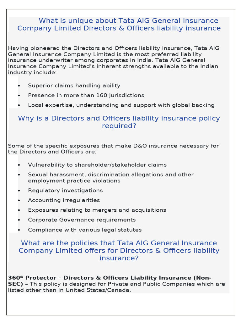 D and o Policy Features | PDF | Insurance | Liability Insurance