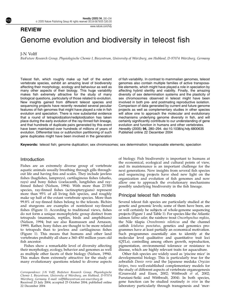 Genome Evolution and Biodiversity in Teleost Fish: Review | PDF ...