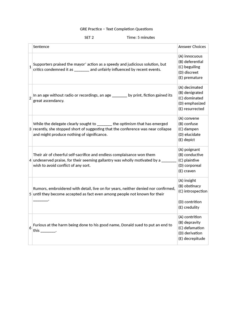 SET 2 - Text Completion - 1 Blank | PDF
